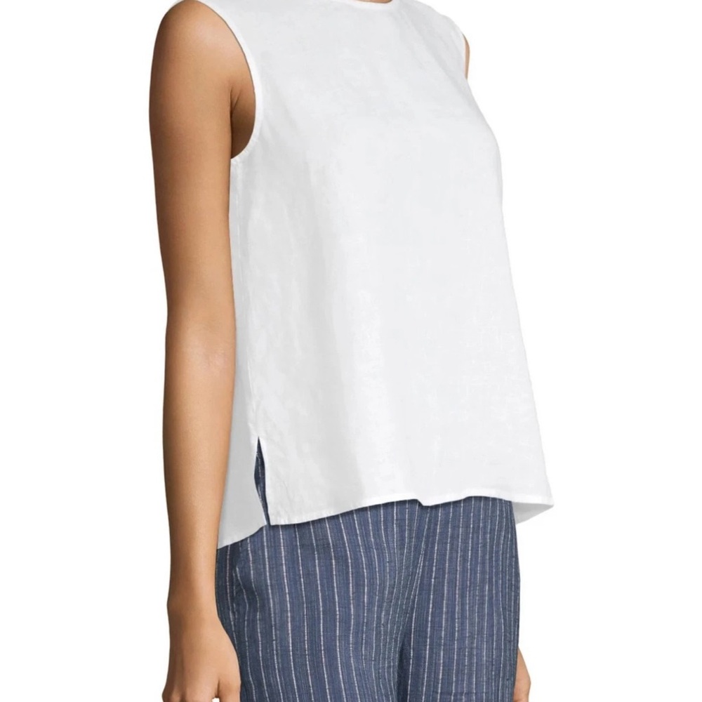 Eileen Fisher Organic Linen Sleeveless Shell Tank Top in White, Size Medium